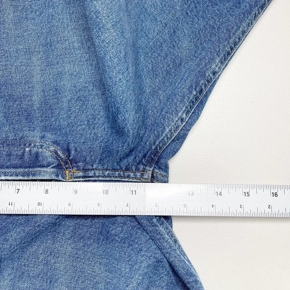 Agolde Riley Straight Crop Jeans Sz 32 Blue High Rise Button Fly Distressed - Picture 9 of 12